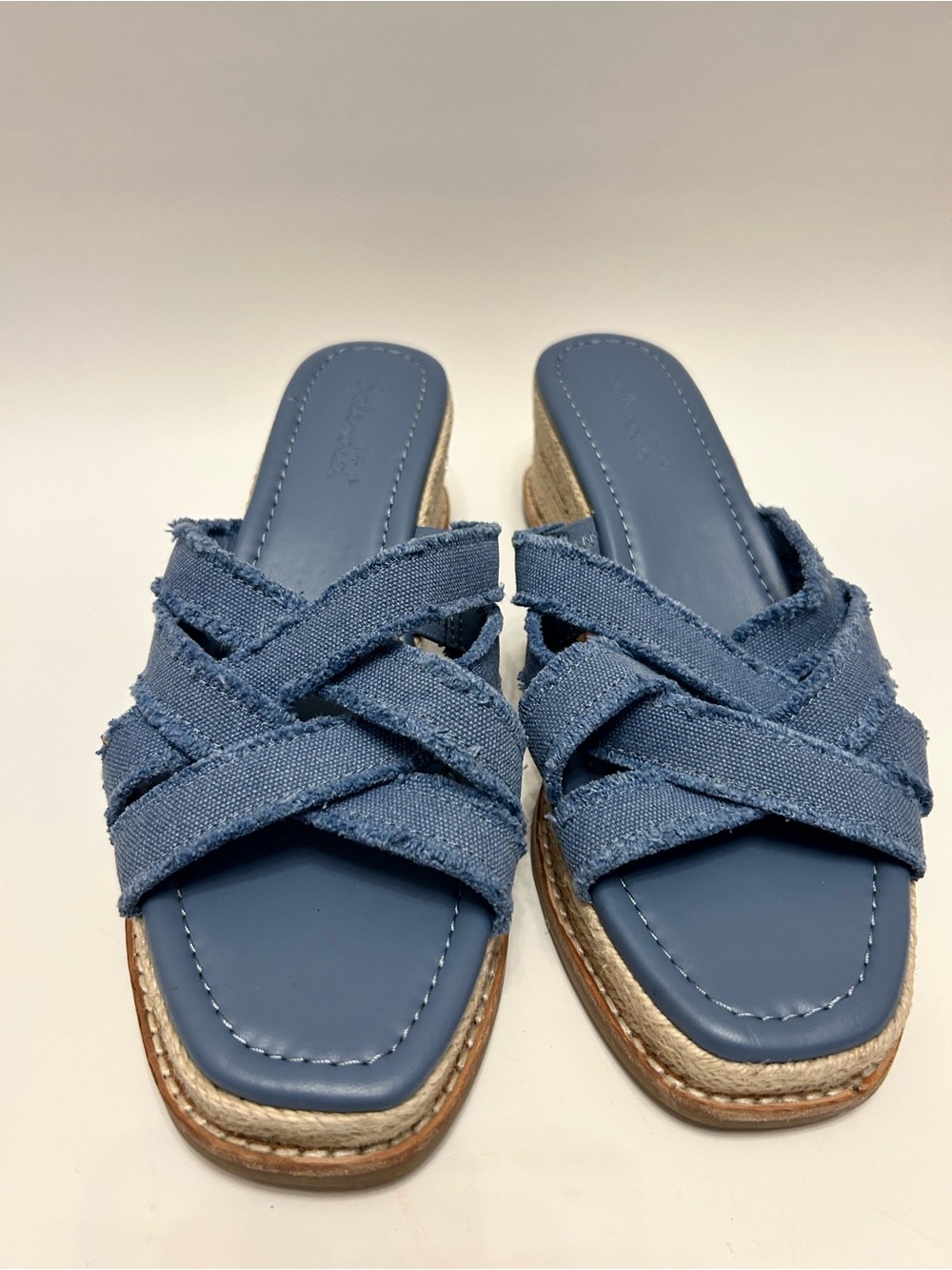 Splendid Denim Blue Crisscross Espadrille Wedge Slides